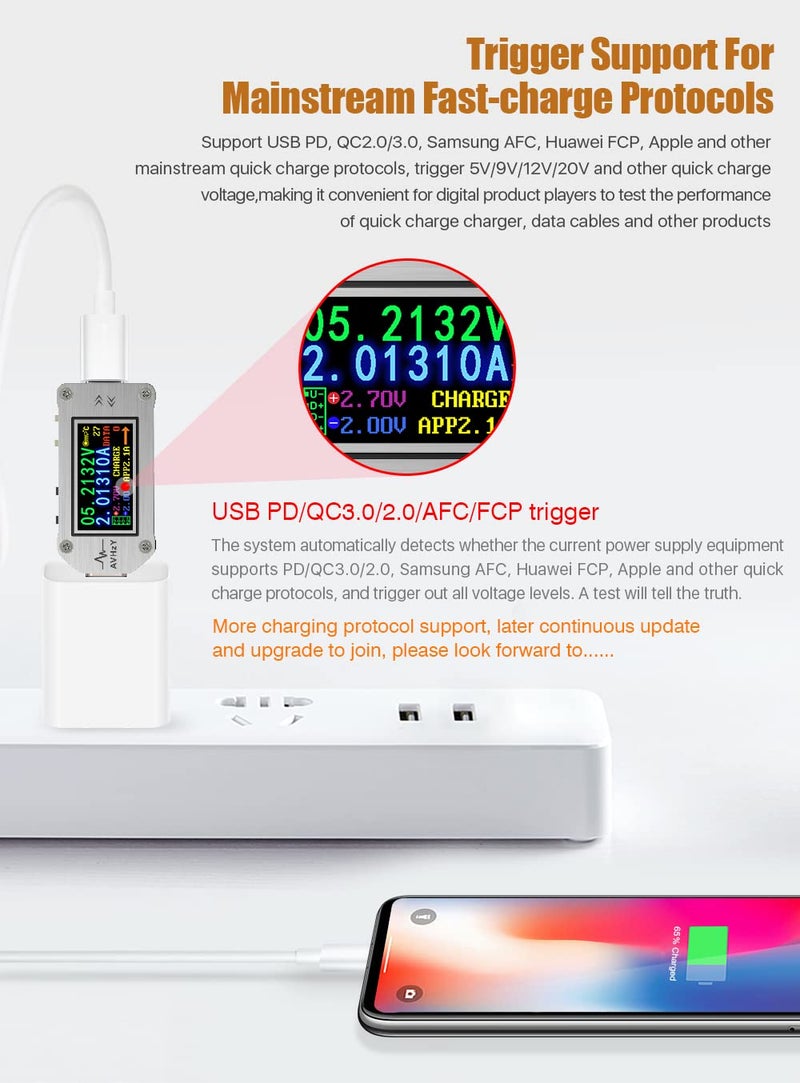 AVHzY TC66C USB Meter 30V 5A Type-C Voltage Current Power Meter, PD Trigger, Charger Power Bank Tester, Color Digital LCD Display USB Tester - Image 5